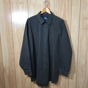Stafford Wrinkle Free Black Striped Collared Long Sleeve Shirt 3XL